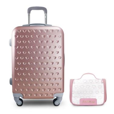 Imagem de Kit Mala De Bordo E Necessaire Transparente Love Rosa