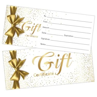 Imagem de Cartões de vale-presente, 25 vales de presente em branco Golden Bow para empresas, cupons de cupons para cliente de salão de beleza, spa, restaurante, cartão de presente personalizado de 8,9 x 20,32