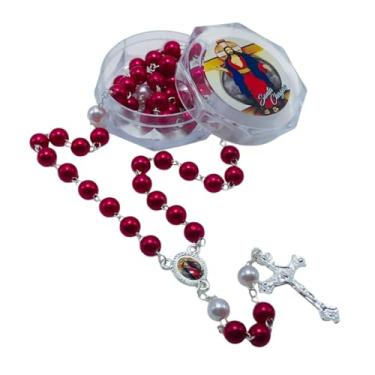 Imagem de Terço Rosário Santas Chagas de Jesus Pérola Vermelho Caixinha Acrílica
