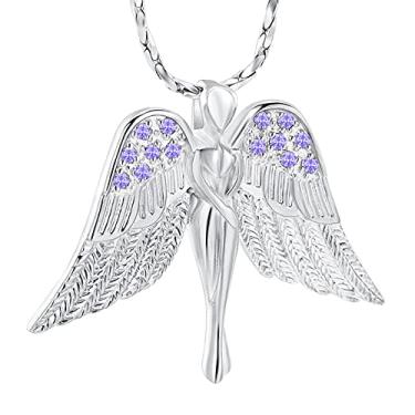 Imagem de Imrsanl Joias de cremação com pingente de medalhão memorial de senhora de anjo - colar de urna para cinzas e asas, joia de lembrança para mulheres e meninas, Metal