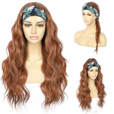 Imagem de SAPPHIREWIGS Perucas De Cabelo Ruivo Com Faixa Cabeça, Onduladas, Laranja, Meia Peruca Para Mulheres, Sem Cola, Renda Frontal, Fibra Resistente Ao Calor, 26"