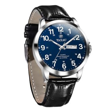 Imagem de Taxau Relógios masculinos de couro à prova d'água, pulseira de couro, relógios de pulso para homens, luxuosos, analógicos, quartzo, prata, vintage, negócios, casual, vestido, grande, clássico, com
