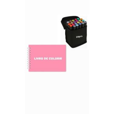 Imagem de Livro de Colorir Ursinho Infantil + Canetas 24 Cores - SHR, Kit livo r