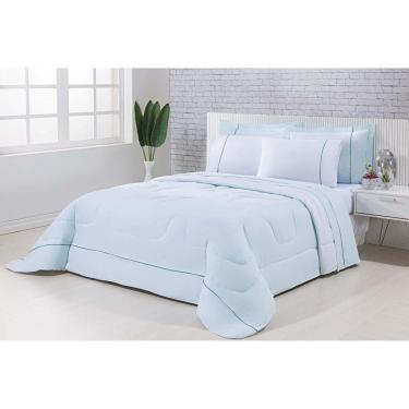 Imagem de Kit Edredom 100% Algodão Percal 150 Fios Dupla Face CasalJogo De Cama 7 Peças - Verde-branco