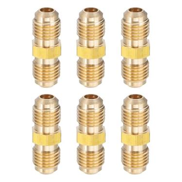 Imagem de PATIKIL Conector flare macho de 1/10.2 cm x 1/10.2 cm, 6 peças SAE adaptador de latão de 45 graus, acoplador de tubo de união, encaixe de tubulação para refrigeração de linha de gás de ar HVAC