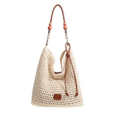 Imagem de GJHFCXSO Bolsa De Praia De Crochê para Mulheres Bolsa de Verão Macia de Palha Dobrável de Malha Grande Capacidade Bolsa de Ombro,Beige b