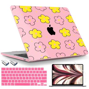 Imagem de TWOLSKOO Compatível com capa M4 MacBook Air 13,5 polegadas versão 2025-2022 M4 A3240 M3 A3113 M2 A2681, capa rígida de plástico, capa de teclado, adaptador tipo C e protetor de tela, lindas flores