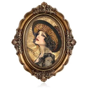 Imagem de Porta-retratos vintage 12,4 x 17,8 cm oval bronze dourado antigo com vidro frontal, exibição de mesa em ouro bronze para mesa e pendurar na parede, arte déco, galeria de fotos, decoração de casa