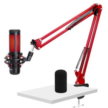 Imagem de WIBOND Para Braço De Lança Hyperx Quadcast - Microfone Atualizado Com Capa Espuma Redução Ruídos Vento, Vermelho, Adaptador 3/8" 5/8" Compatível Outros Modelos