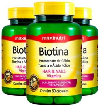 Imagem de KIT 3X Biotina + Vitaminas B1, B5 e Ácido Fólico 60 Cápsulas - Maxinut