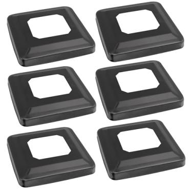 Imagem de Mewutal 6 peças 5 cm × 1,20 cm cobertura de base de poste de aço inoxidável capas de saia preta 10 cm suportes de base de varanda envoltórios de coluna externa para escadas de corrimão de cerca (preto