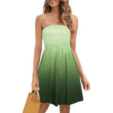 Imagem de Vestido Feminino Verão Smocked Strapless Vestidos Casual Beach Tube Top Vestido Saídas De Praia, Green-a, L
