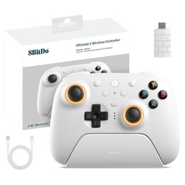 Imagem de RunSnail for 8Bitdo Ultimate 2 Wireless 2.4G Controller for PC Android, TMR Joystick, Switchable Hall Effect/Tactile Triggers, RGB Fire Ring, 8Speed Wireless Tech Controller with Charging Dock, White