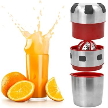 Imagem de Espremedor e Cortador de Frutas Manual em Aço Inox com Copo | Kit 4 em 1 com Descascador, Fatiador e Cortador Espiral | Ideal para Sucos Naturais, Saladas e Cozinha Prática