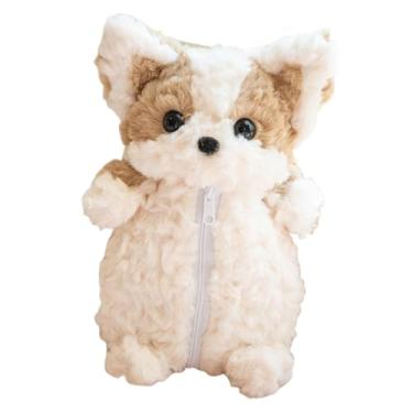 Imagem de WeiLaiKeQi Estojo de pelúcia em formato de cachorro, bolsa para lápis, portátil, grande, adorável, para maquiagem, bolsa de cosméticos para crianças, Marrom Claro