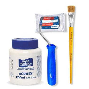 Imagem de Base Acrílica para Artesanato Branca 250ml Acrilex + Rolo de Pintura 5