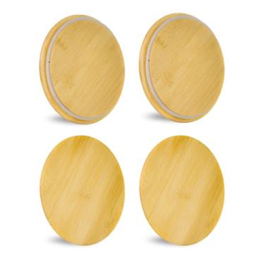 Imagem de TERESRY Tampas de madeira de substituição para recipientes de vidro Pyrex 7201-PC*4, tampas de bambu para tigelas de vidro Pyrex 4 xícaras, capas de tigela com junta de silicone à prova de vazamento