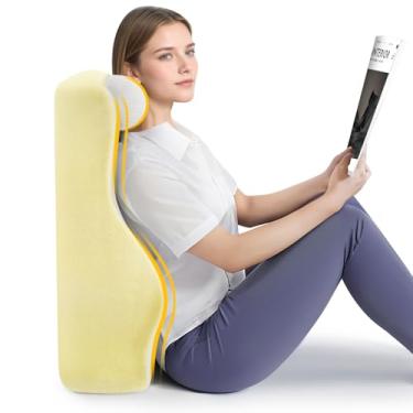 Imagem de Almofada ergonômica de leitura curva S para sentar na cama adulto - Travesseiro de costas para cama sentado com encosto de cabeça ajustável - espuma viscoelástica, amarelo