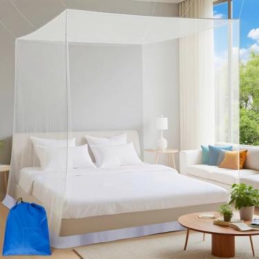 Imagem de Mosquiteiro para cama, cama branca grande para meninas, ideal para decoração de quarto, viagem com bolsa de armazenamento, bolsa de transporte e kit de pendurar, rede mosquiteira de acampamento