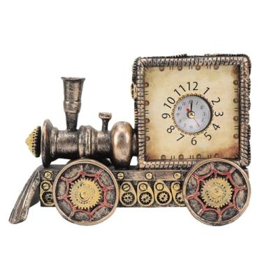 Imagem de Asixxsix Despertador estilo trem retrô vintage, Relógio Locomotive requintado de resina Figurine Steampunk Ornament para sala de estar, quarto, escritório, escritório doméstico