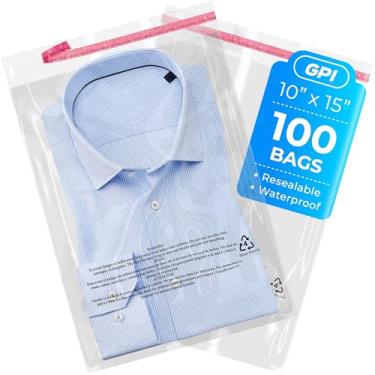 Imagem de 100 sacos de poliéster autoseláveis de 25,4 cm x 38 cm com aviso de asfixia, sacos plásticos transparentes de 1,5 mm com fita adesiva resselável para envio e embalagem de roupas, camisetas e suéteres