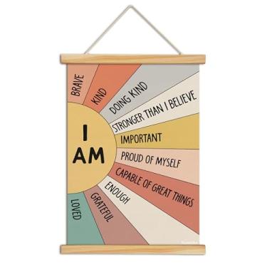 Imagem de Arte de parede em tela com citação inspiradora com cabide de madeira, impressão de pôster motivacional para decoração de sala de aula, dormitório ou escritório, decoração de parede de volta às aulas