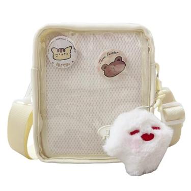 Imagem de TTCAYU Bolsa tiracolo com inserção pequena Kawaii, bolsa comercial com 2 pinos aleatórios e pingente para anime, Bege-pequeno Itabag, Kawaii