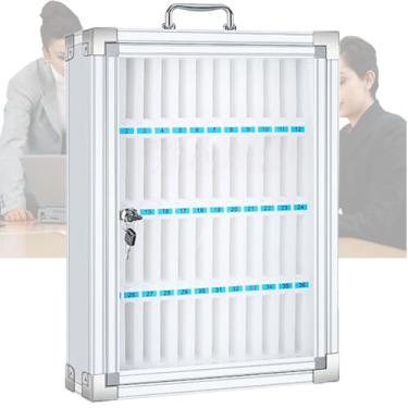 Imagem de Armário para armazenamento de celular, cofre para celular de parede com trava, compartimento de algodão perolado, alça de metal, estrutura de liga de alumínio