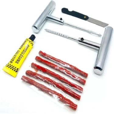 Imagem de Kit Reparo Remendo Borracheiro para Pneu Sem Câmara Carro Moto – Ferramenta Emergência Viagem com Macarrão, Cola e Aplicador