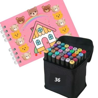 Imagem de Livro Capa Dura Urso Bob Rosa + 36 Canetinhas coloridas - Canetas Coloridas touch pontas duplas - Marcador- Maleta | Presente Criativo Educativo | Atividades Antiestresse