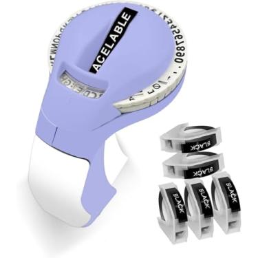 Imagem de Máquina de fazer etiquetas em relevo com fitas, escritor portátil retrô em relevo, mini máquina de etiquetas em relevo com 5 rolos pretos de fitas de etiqueta em relevo para casa, escritório, faça