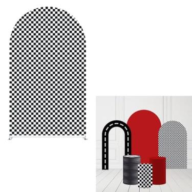 Imagem de Ellteecz Capa de pano de fundo para crianças, meninos, de corrida, para festa de aniversário, arcos, suporte de fundo elástico, capas de tecido elástico para chá de bebê, festas, balões, decorações de