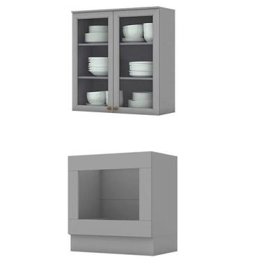 Imagem de Armário Aéreo 2 Portas de Vidro com Balcão Forno de Embutir 80cm Ameri