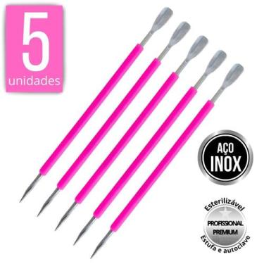 Imagem de Kit 5 Espátula Mista Empurrador Curvo Palito Silicone Cutícula Manicur