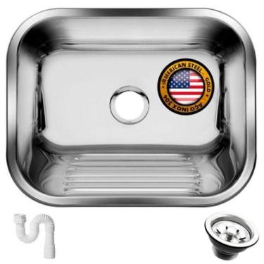 Imagem de Tanque Inox 50X40 Grande 304 - Sobrepor- Embutir + Válvula + Sifão - A