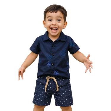 Imagem de Conjunto Infantil Camisa e Bermuda Azul Estampado Menino