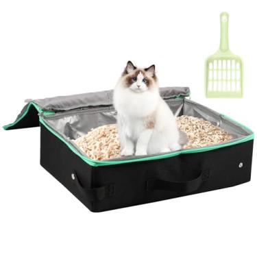 Imagem de Caixa de areia portátil para gatos, caixa de areia dobrável para gatos com tampa, serve para gatos mini e médios, à prova de vazamento, à prova d'água, caixa de areia de viagem com colher de areia