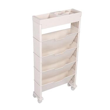 Imagem de Estante Móvel Estante Móvel Estante Móvel, Grande Capacidade Multi Camadas Rodas Universais Estante Móvel que Economiza Espaço para Casa para Escritório (Bege)