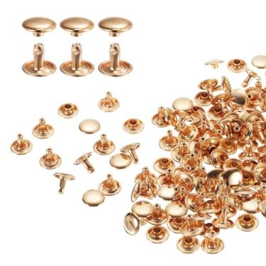 Imagem de HARFINGTON 80 conjuntos de rebites de tampa dupla, 10 x 8 mm, aço carbono, cabeça redonda, parafusos, parafusos tubulares de metal para decoração de artesanato em couro, ouro claro