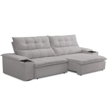 Imagem de Sofá Retrátil Reclinável Para Sala de Estar Living 230cm Ártico F04 Veludo Cinza - Lyam...