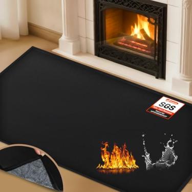 Imagem de Tapete de lareira à prova de fogo, 6 cm x 90 cm x 0,35 cm, à prova de fogo, fibra de vidro e antiderrapante para fogão a lenha, tapete de lareira protege os tapetes de brasas de faíscas, preto