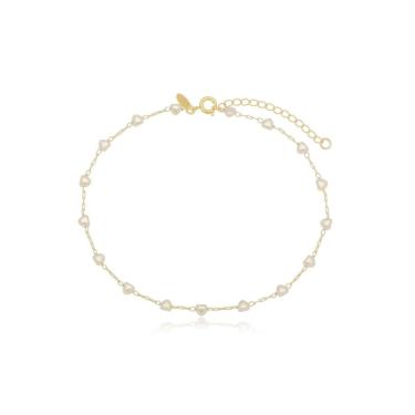 Imagem de Tornozeleira Pérola Coração Banhada A Ouro 18K