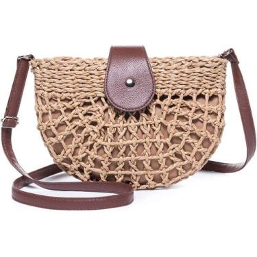 Imagem de Bolsa de palha crossbody novo fofo fresco oco pequeno balde redondo se