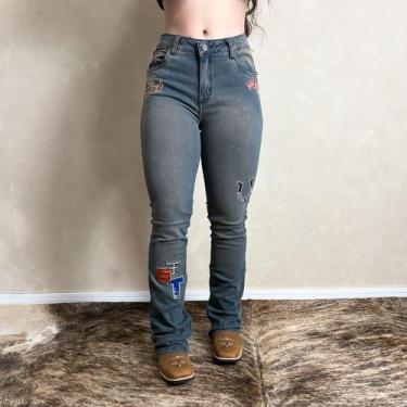 Imagem de Calça Jeans Feminina Country Flare Bordada Rodeio Texas, 42