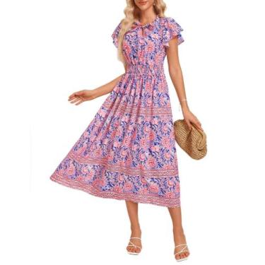 Imagem de Vestido casual GRACE KARIN com decote em V, boho, azul maternidade, L