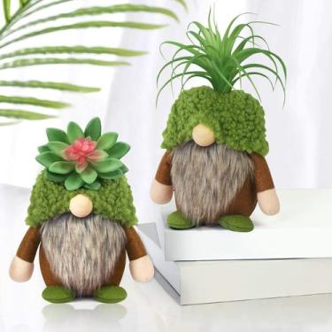 Imagem de Decoração: gnomos suculentos Upltowtme, plantas verdes de primavera