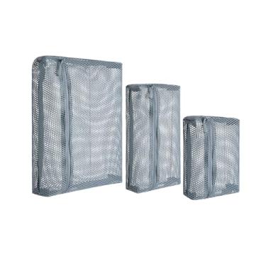 Imagem de Conjunto de bolsas organizadoras de higiene pessoal de viagem – pacote com 3 bolsas de cosméticos de malha transparente com zíper, bolsa de banho respirável à prova d'água para mala, maquiagem,, Cinza
