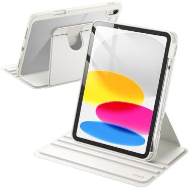Imagem de JETech Capa Giratória para iPad (A16) 11ª/10ª Geração (2025/2022) com Porta Pencil, Rotação de 360 Graus, Tampa Protetora com Suporte, Parte Traseira Claro (Branco)