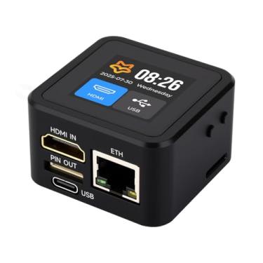 Imagem de Waveshare Luckfox PicoKVM, ferramenta compacta de gerenciamento remoto IP KVM com entrada HDMI 1920×1080@60fps, saída HID, tela sensível ao toque de 1,54 polegadas e capa para controle eficiente do
