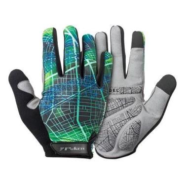 Imagem de Luva Bike Poker Antishock Dedo Longo Motion Preto Verde Azul, M